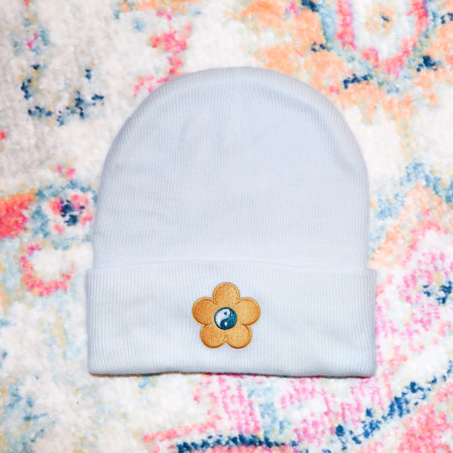 Retro Yin Yang Flower Patch Beanie