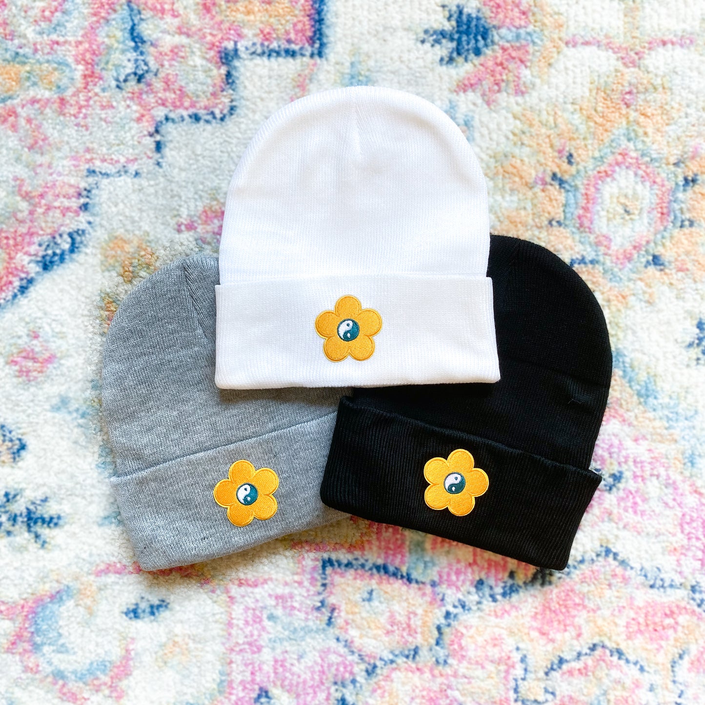 Retro Yin Yang Flower Patch Beanie